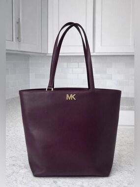 Michael Kors Mott Burgundy Leather Double Handle Zipper Tote Bag - MSRP $268